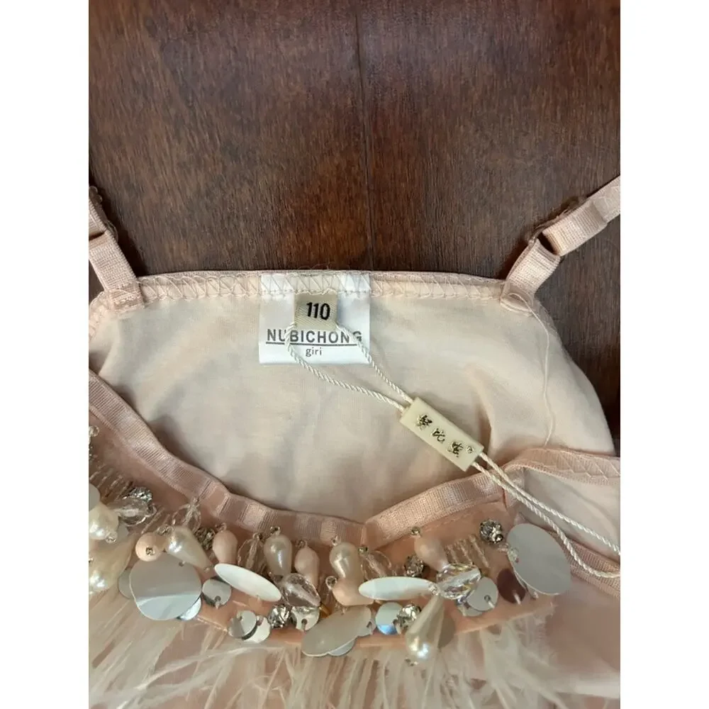 Blush Pink Tulle Ballet Costume Dress with Feather & Sequin Trim, Size 4/5